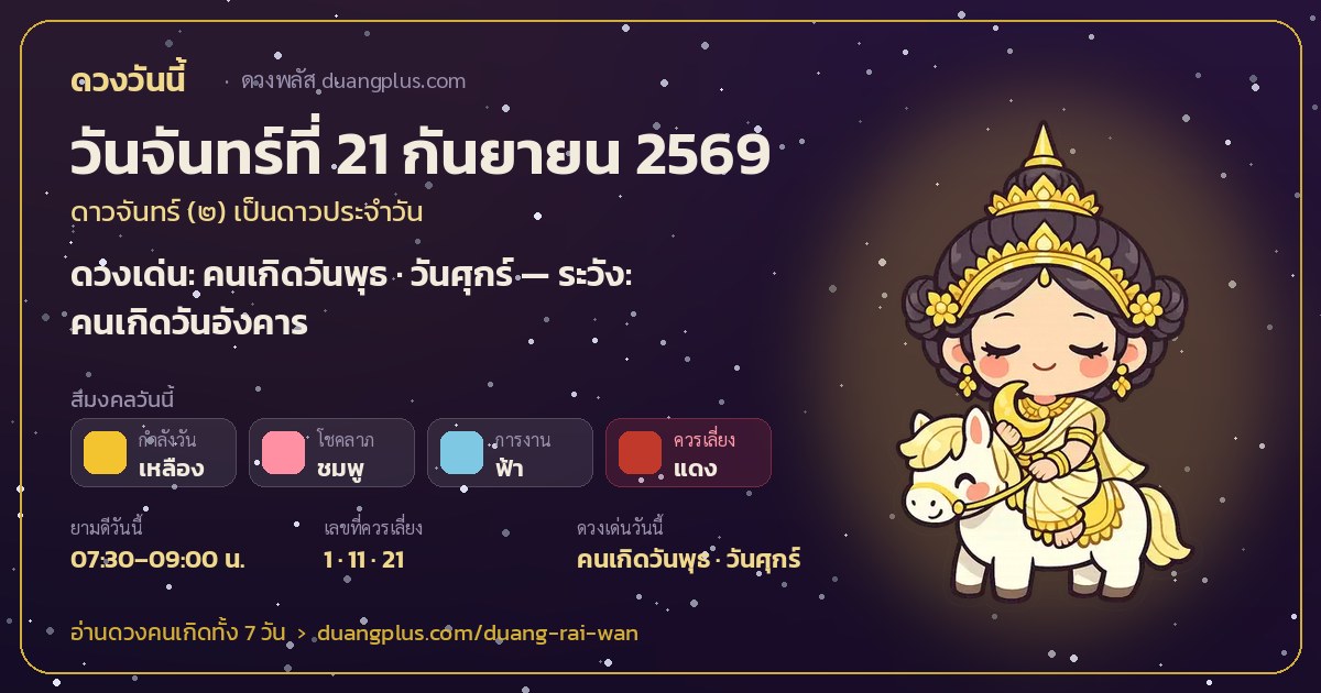 การ์ดดวงวันนี้ วันจันทร์ที่ 21 กันยายน 2569