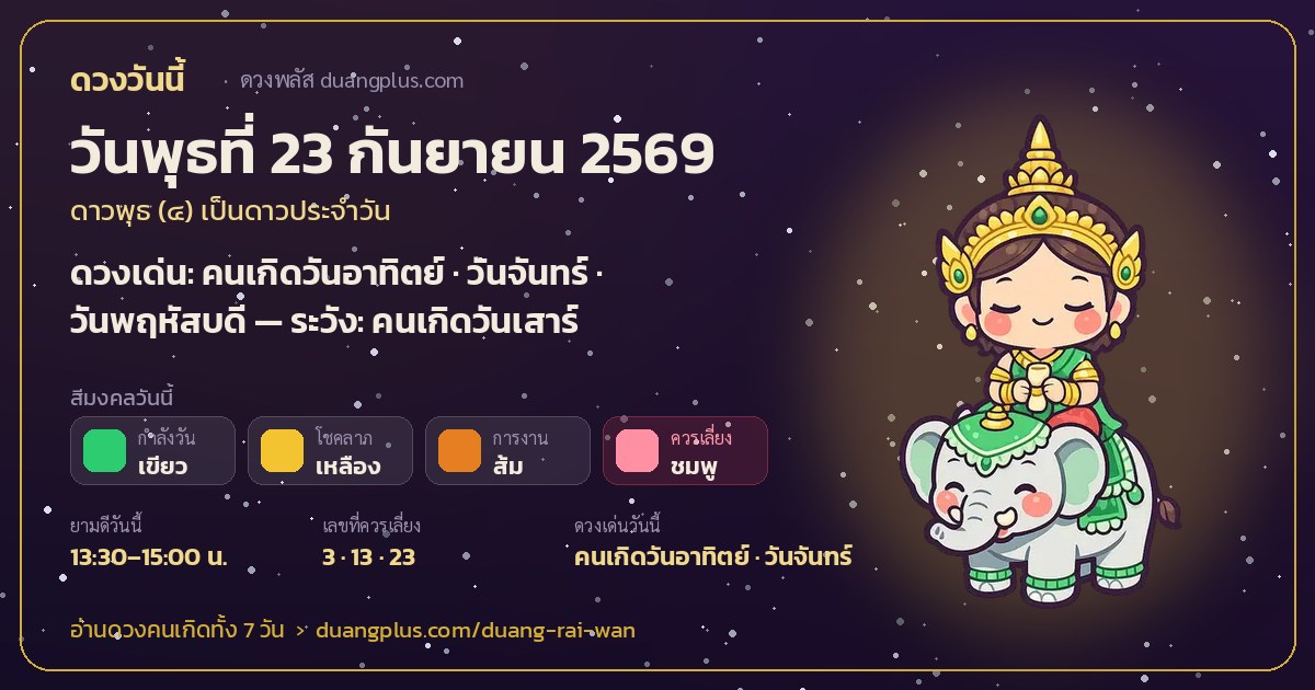 การ์ดดวงวันนี้ วันพุธที่ 23 กันยายน 2569