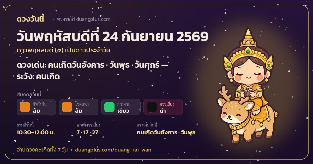 การ์ดดวงวันนี้ วันพฤหัสบดีที่ 24 กันยายน 2569