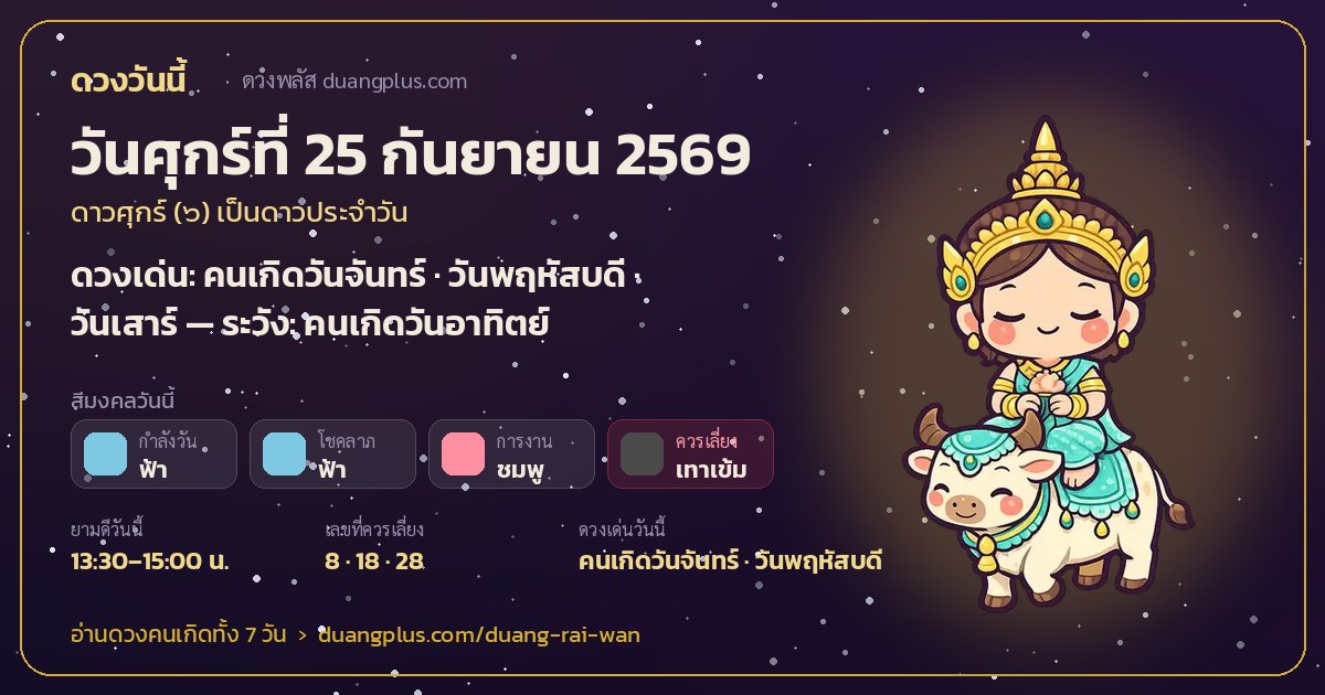 การ์ดดวงวันนี้ วันศุกร์ที่ 25 กันยายน 2569
