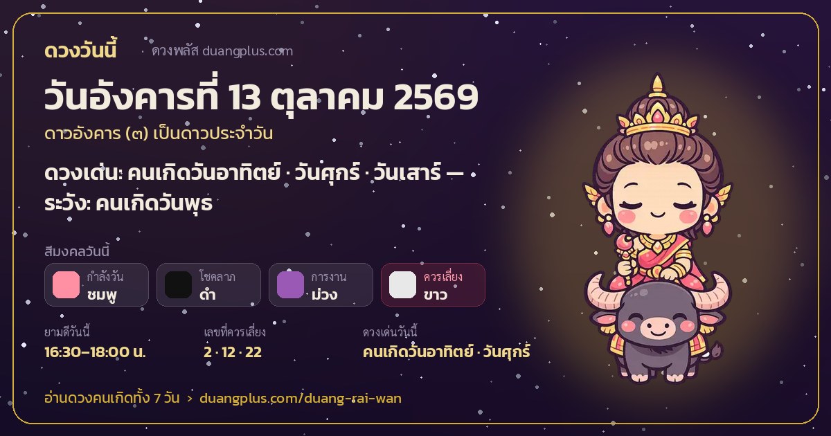 การ์ดดวงวันนี้ วันอังคารที่ 13 ตุลาคม 2569