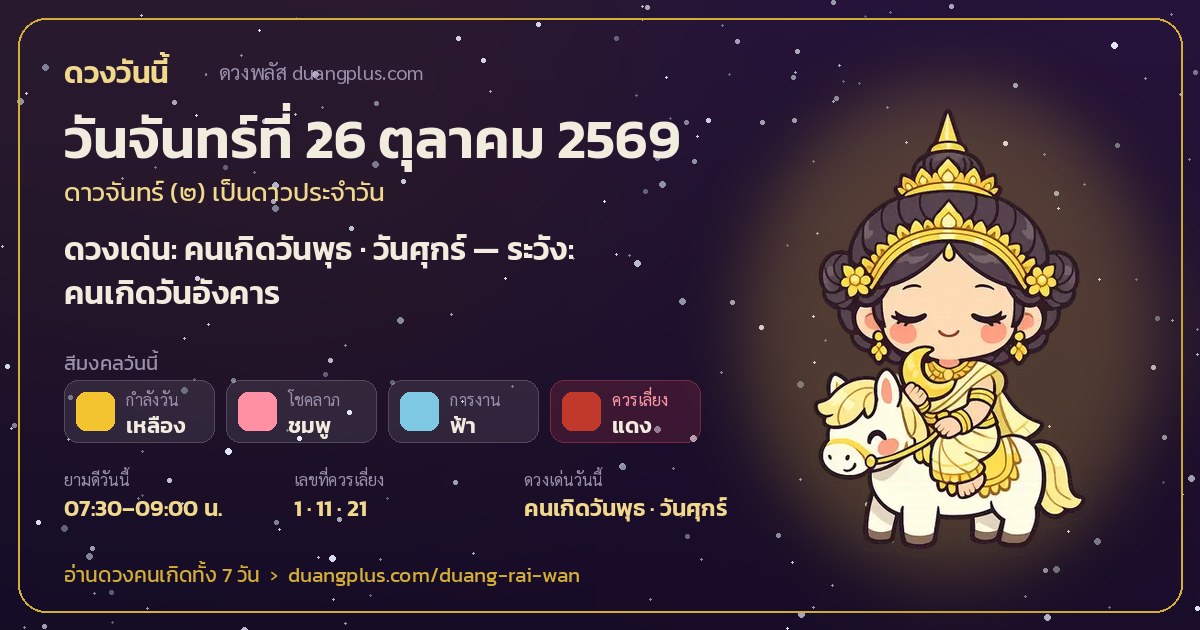 การ์ดดวงวันนี้ วันจันทร์ที่ 26 ตุลาคม 2569