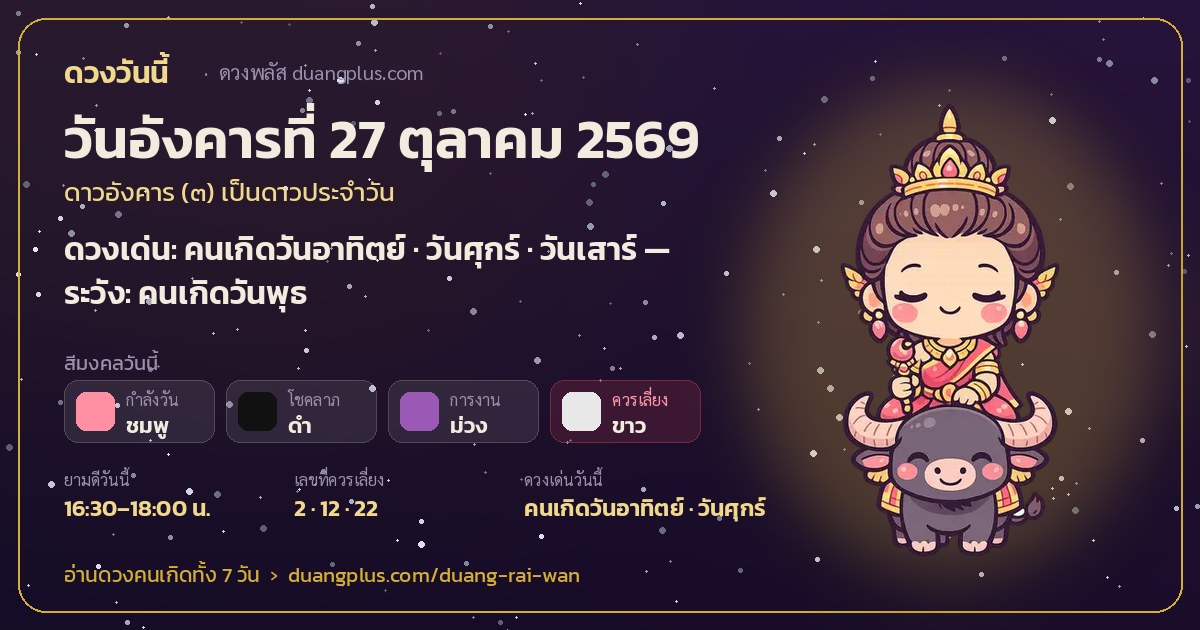 การ์ดดวงวันนี้ วันอังคารที่ 27 ตุลาคม 2569