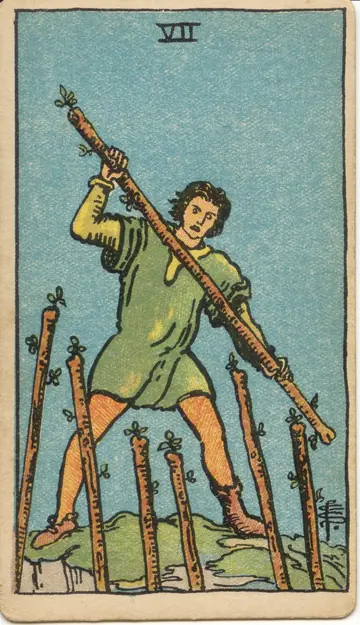 ไพ่ทาโรต์ 7 ไม้เท้า Seven of Wands