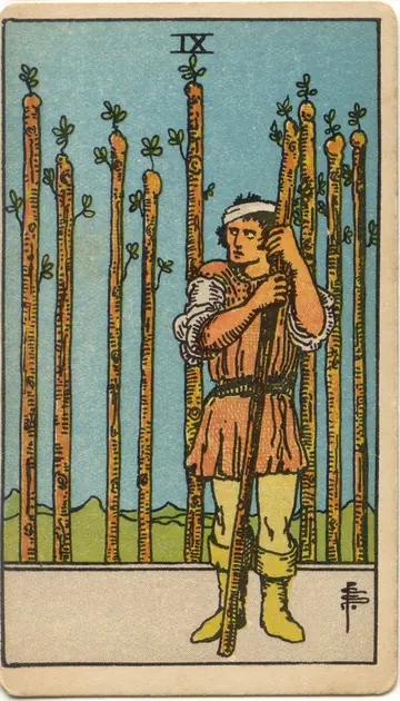 ไพ่ทาโรต์ 9 ไม้เท้า Nine of Wands